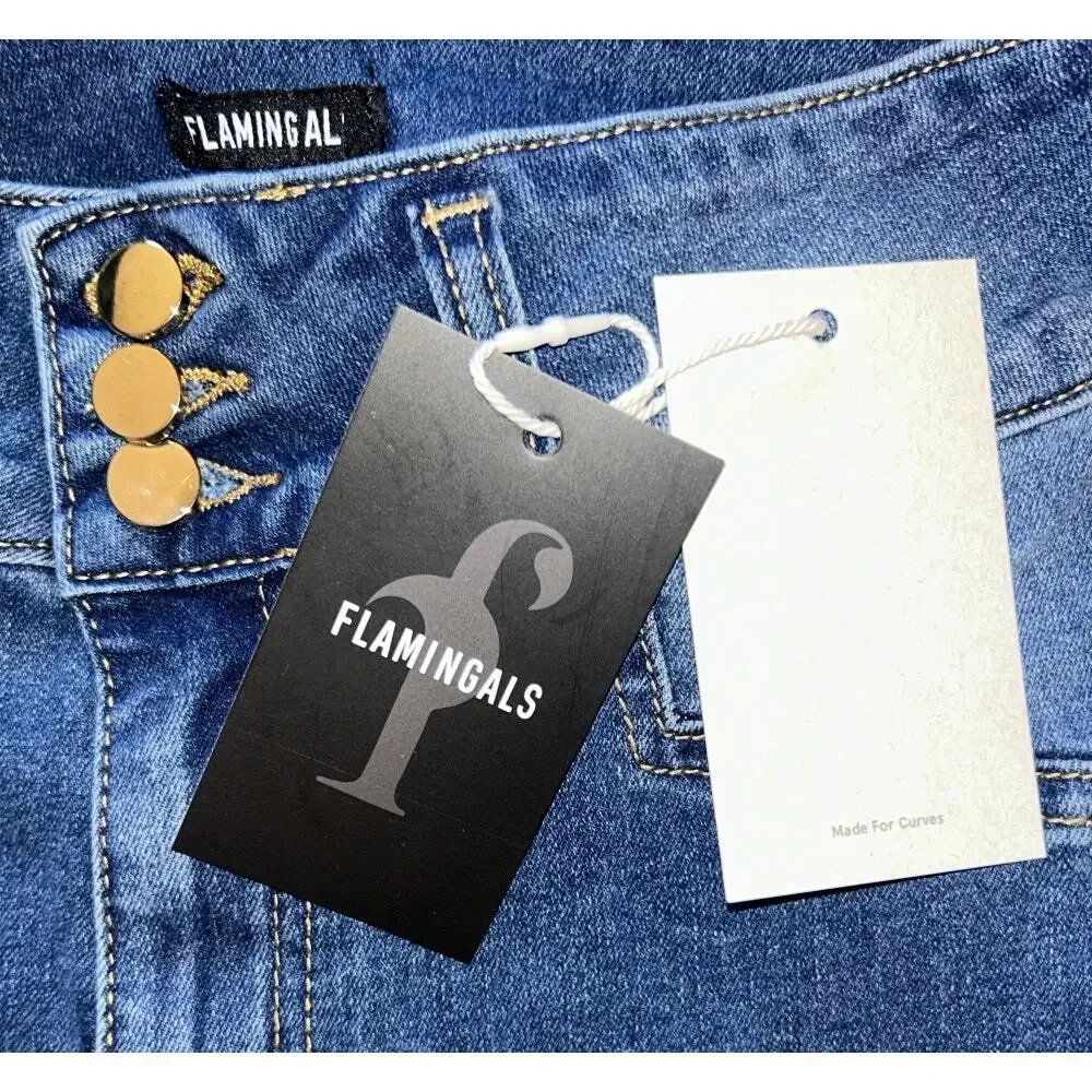 NWT Flamingals Three Button High-Rise Stretch Capri Jeans Women's Small 24X15